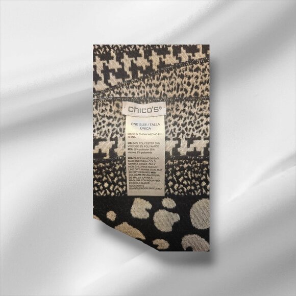 Chico's Jacquard Scarf Reversible Black & White Houndstooth & Polka Dot W/Fringe - Picture 9 of 9